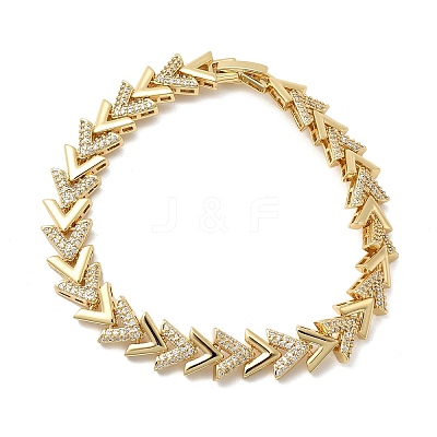 V Shape Brass Micro Pave Clear Cubic Zirconia Link Chain Bracelets BJEW-C130-04G-1