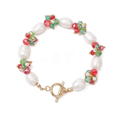 Christmas Glass & Shell Pearl & Pearl & Brass Beaded Bracelets for Women BJEW-TA00688-1