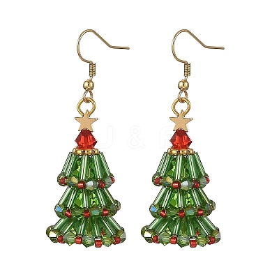 Christmas Brass with Glass Seed Beads Dangle Earrings EJEW-MZ00823-1