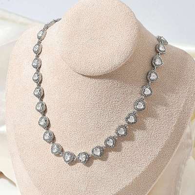 304 Stainless Steel Full Crystal Rhinestone Heart Link Chain Necklaces for Women SA-CBABBEA-01-1