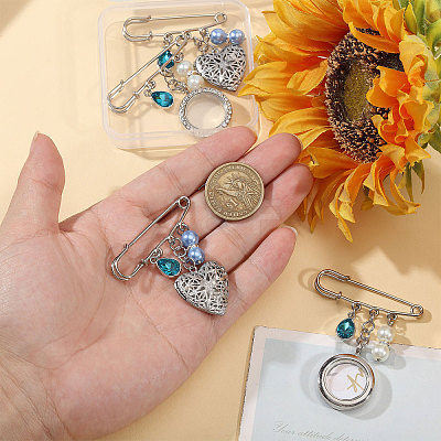 4Pcs 2 Styles 316 Stainless Steel and Alloy Diffuser Locket Pendants Brooches Sets JEWB-CA00014-1