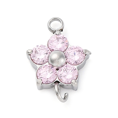 304 Stainless Steel Micro Pave Cubic Zirconia Flower Connector Charms LS-STAS-U042-01P-01-1