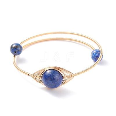 Natural Lapis Lazuli(Dyed) Round Beaded Bangle BJEW-JB07816-01-1