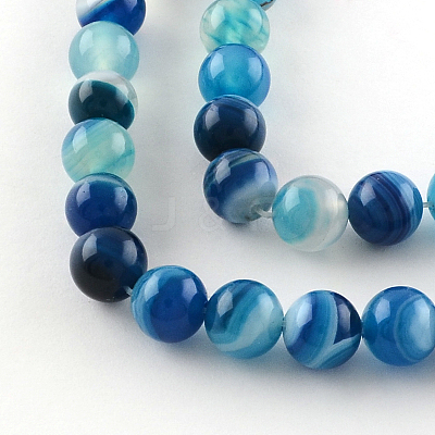 Dyed Natural Striped Agate/Banded Agate Round Bead Strands G-R342-6mm-05-1