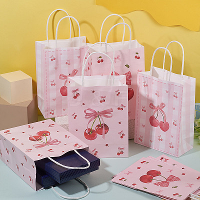 9Pcs 3 Styles Paper Cherry Printed Carry Storage Tote Bags ABAG-TA0001-99-1
