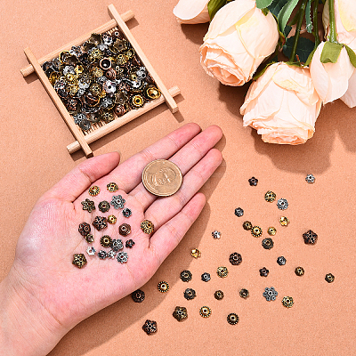 200Pcs 20 Styles Tibetan Style Alloy Flower Bead Caps TIBE-YW0001-87-1