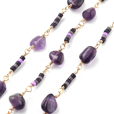 Natural Agate & Glass Link Chains CHC-K014-11G-03-1