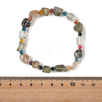 Natural Green Rutilated Quartz & Agate Beads Adjustable Stretch Bracelets for Women BJEW-JB14217-1
