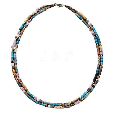Bohemian Natural Mixed Stone & Glass Seed Beads Double-Layer Beaded French Necklaces for Women FS-WGCD50A-01-1