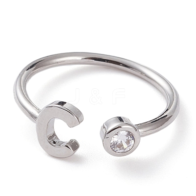 Brass Micro Pave Clear Cubic Zirconia Cuff Rings RJEW-Z005-C-P-1