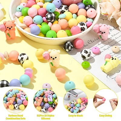 112Pcs 26 Styles Silicone Beads SIL-YW0002-37-1