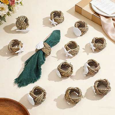 12Pcs 6 Styles Grass Napkin Rings AJEW-NB00025-1