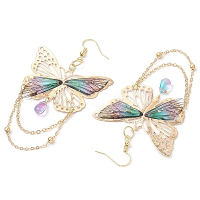 Glass & Iron & Resin Dangle Earrings EJEW-TA00590-01-1