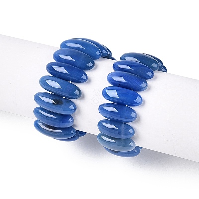 Oval Natural Agate Beaded Stretch Bracelets for Women Men G-Q601-23C-1