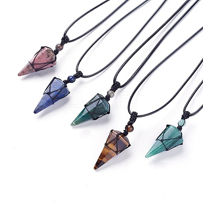 Natural & Synthetic Mixed Stone Pendants Necklaces NJEW-E140-A-1
