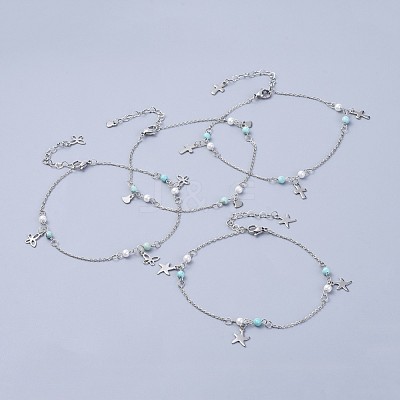 304 Stainless Steel Charm Anklets AJEW-AN00265-1