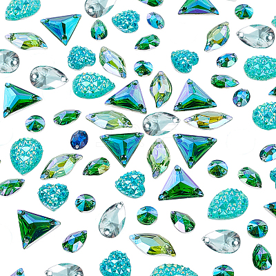 160Pcs 8 Style Green Series Sew on Rhinestone RESI-PH0002-04A-1