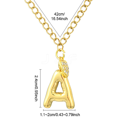304 Stainless Steel Clear Cubic Zirconia Heart & Letter Pendant Curb Chain Necklaces for Women NJEW-FS00012-27U-1