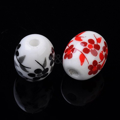 Floral Printed Porcelain Beads PORC-S435-M-1