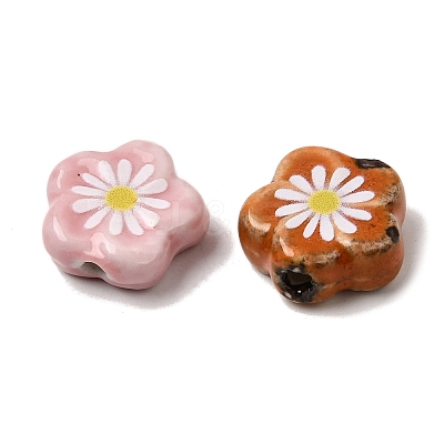 Glaze Daisy Flower Printed Porcelain Beads PR-CBA03B0-04-1