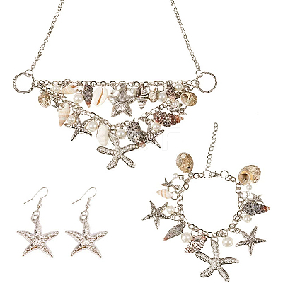 Trendy Starfish and Conch Jewelry Sets SJEW-PH0001-02-1