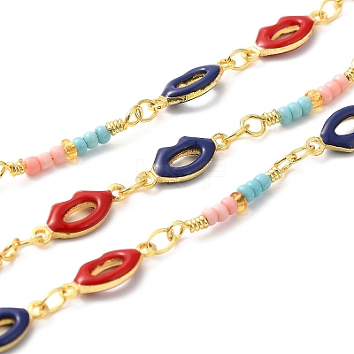 Handmade Brass Enamel Lip Link Chains CHC-M024-26G-01-1