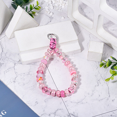 Resin Rondelle Bead with Polyester & Spandex Cord Phone Hand Strap Chains HJEW-TADJ0011-1