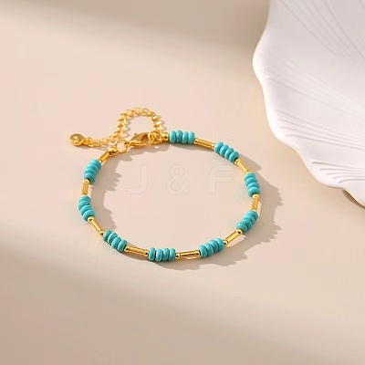 Synthetic Turquoise & Brass Beaded Bracelets for Women OR9235-1