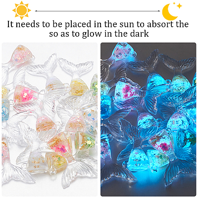 24Pcs 6 Colors Luminous Transparent Resin Pendants RESI-SP0001-01-1