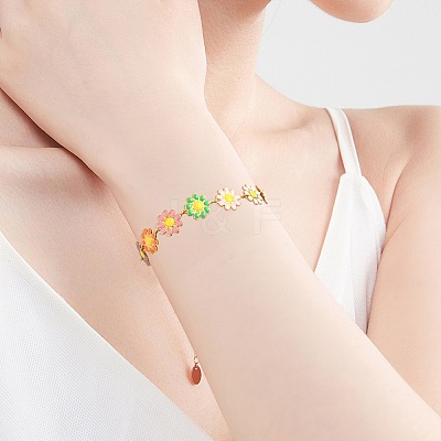 304 Stainless Steel Daisy Flower Link Chains with Enamel AJEW-CJ0001-22C-1