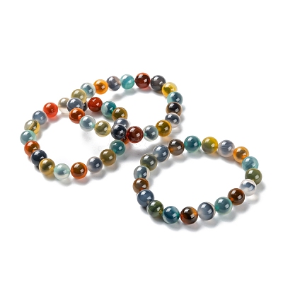 Unisex Natural Sugar Heart Agate Beaded Stretch Bracelets BJEW-K097-01B-02-1