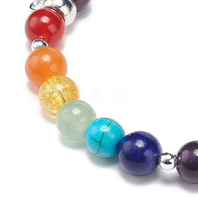 5Pcs 5 Style Natural & Synthetic Mixed Gemstone Round Beaded Stretch Bracelets Set with Alloy Tube Bails BJEW-JB08920-1