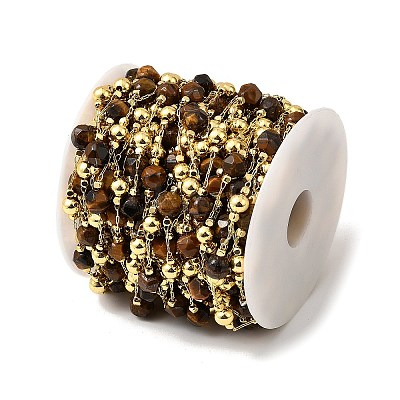 Handmade Tiger Eye Faceted Round Beaded Chains CHC-F021-01G-06-1
