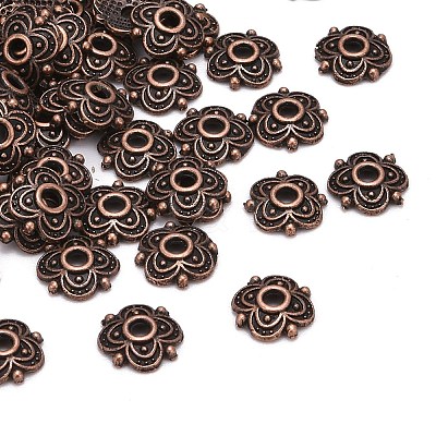 4-Petal Tibetan Style Alloy Flower Bead Caps X-TIBE-S222-R-NR-1