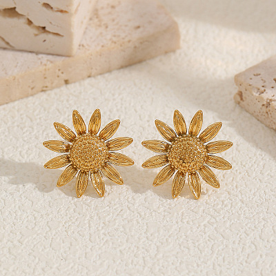 304 Stainless Steel Flower Stud Earrings for Women WGCA36C-01-1