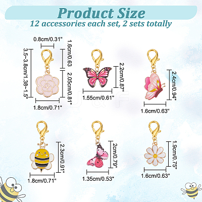 Alloy Enamel Bee & Flower & Butterfly Charm Locking Stitch Markers HJEW-PH01786-1