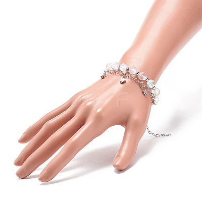 Synthetic Moonstone Round Beaded Multi-strand Bracelet BJEW-JB08857-1