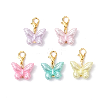 Opaque Acrylic Imitation Pearl Butterfly Pendant Decorations HJEW-JM03919-02-1