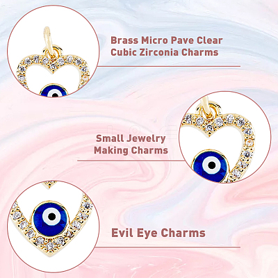 8Pcs 4 Styles Evil Eye Brass Micro Pave Clear Cubic Zirconia Charms KK-DC0002-64-1