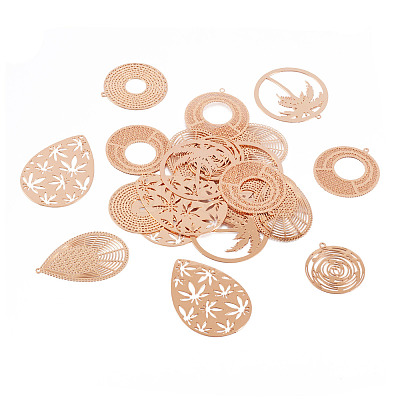 24Pcs 6 Style Rack Plating Brass Filigree Pendants KKC-TA0001-01-1
