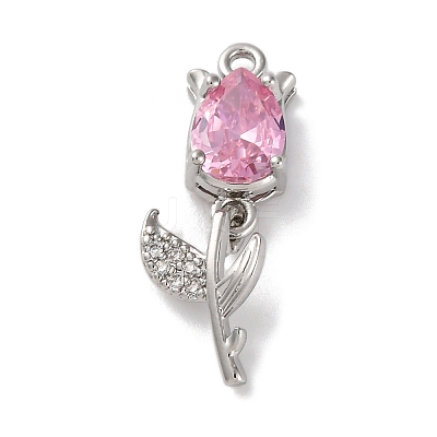 Ion Plating(IP) Brass Micro Pave Cubic Zirconia Tulip Pendants KK-U042-02P-02-1