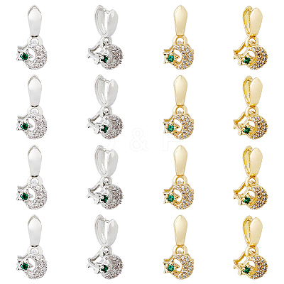 16Pcs 2 Colors Brass Micro Pave Cubic Zirconia Ice Pick Pinch Bails ZIRC-HY0001-08-1