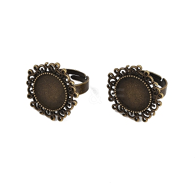 Vintage Adjustable Iron Flower Finger Ring Components Alloy Cabochon Bezel Settings X-PALLOY-O036-01AB-NF-1