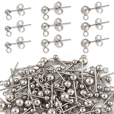 100Pcs 3 Styles Original Color 304 Stainless Steel Ball Post Stud Earring Findings STAS-YW0003-06-1