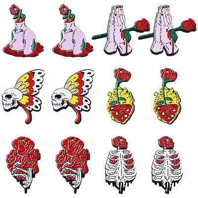 12Pcs 6 Styles Halloween Printed Acrylic Pendants SACR-CJ0001-70-1