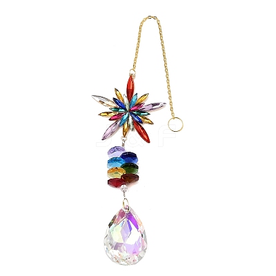 Alloy Glass Teardrop & Star Charm Suncatchers HJEW-E013-02G-1