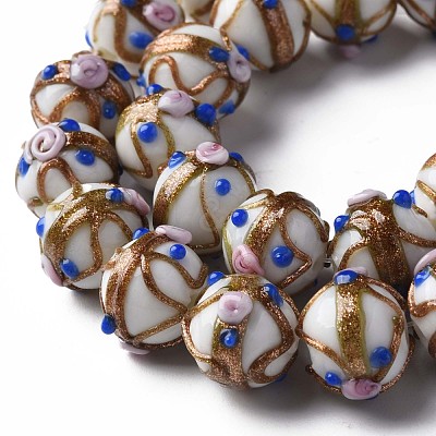 Handmade Gold Sand Lampwork Beads Strands LAMP-T017-05G-1