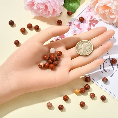 60Pcs Natural Red Jasper Beads G-YW0002-18A-1