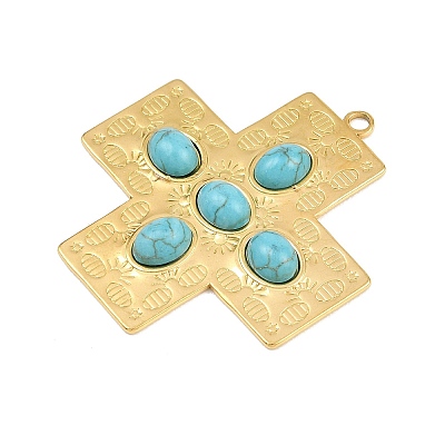 Bohemian Style 304 Stainless Steel with Synthetic Turquoise Pendants STAS-G381-02G-06-1