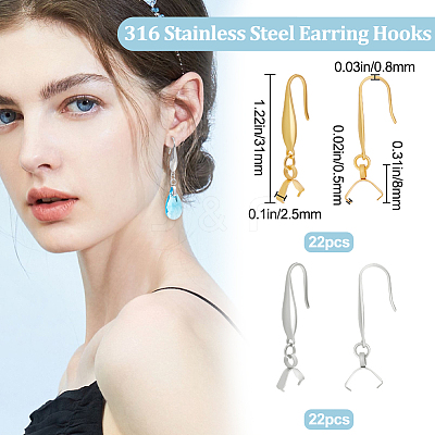 44Pcs 2 Colors 316 Stainless Steel Earring Hooks STAS-BBC0004-24-1